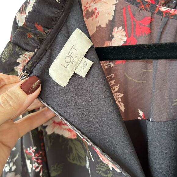 Ann Taylor LOFT Women's Black Floral Sheer Smocked Neck Dress Size 8 - Picture 4 of 5